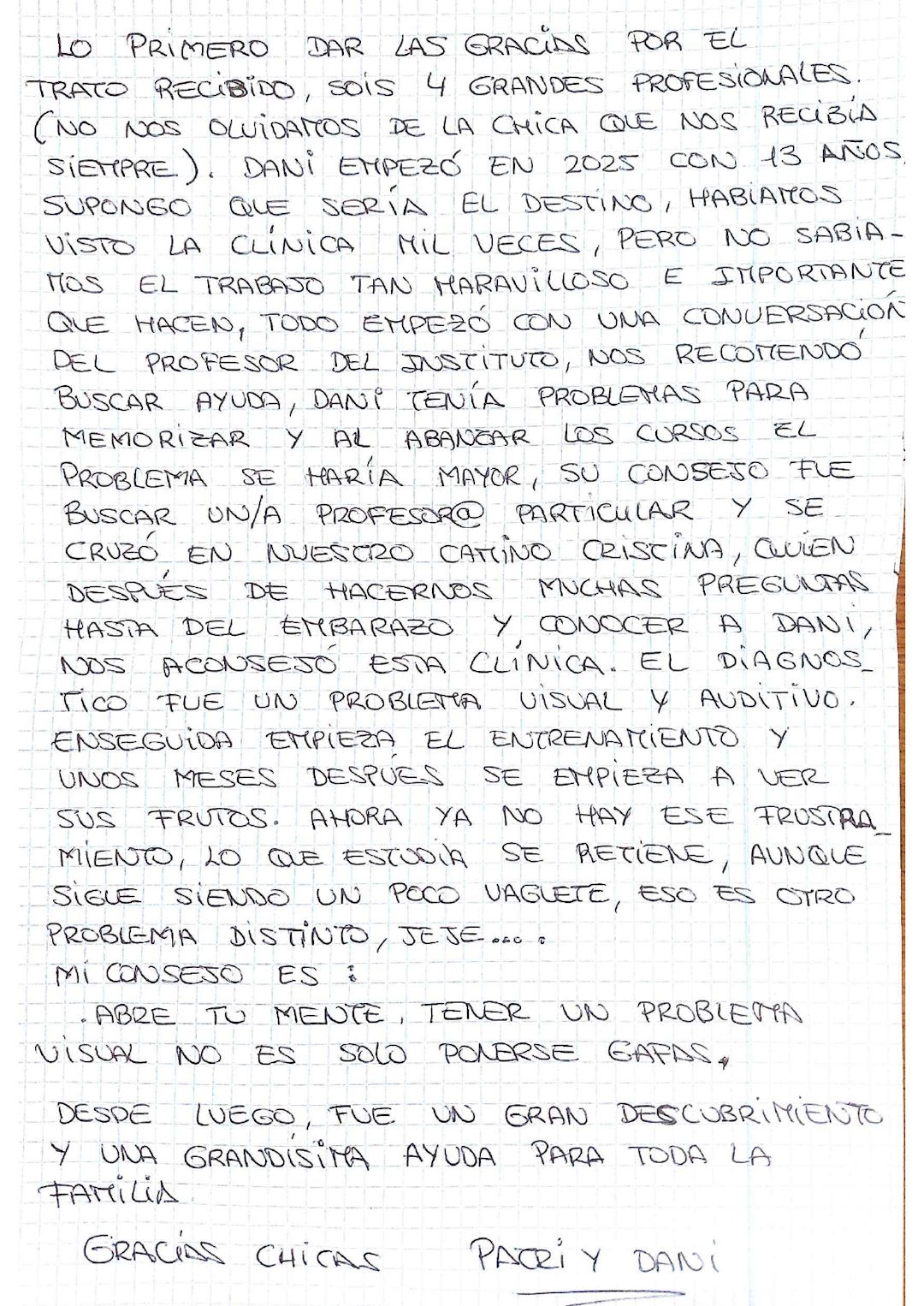Testimonio de paciente de Terapia Visual en Asturias: Dani, 13 años