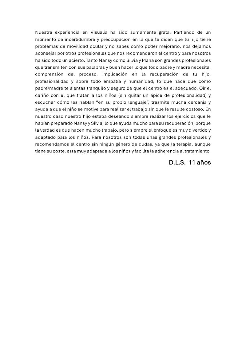 Testimonio de paciente con problemas de movilidad ocular tratado con terapia visual en Visualia, Asturias